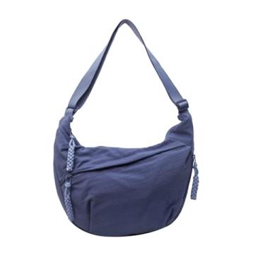 Imagem de Bolsas transversais crescentes para mulheres, bolsa de mão espaçosa, bolsas transversais, bolsa Hobo de Nylon Slouchy Sling para compras no trabalho, Azul