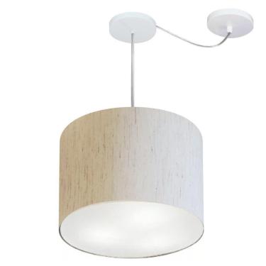 Imagem de Lustre Pendente Cilíndrico Com Desvio Md-4258 Cúpula Em Tecido 40x30cm Linho Bege - Bivolt