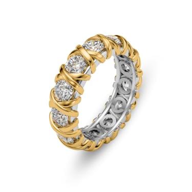 Imagem de Leaocean Alianças de casamento de ouro de noivado para mulheres, anel de zircônia cúbica de diamante, anéis de compromisso para casais, anéis empilháveis para mulheres, anel de dois tons, anéis