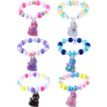 Imagem de Niceup Pulseiras com pingente de gato cintilante para festa de gatinho, 6 peças, enchimento de pinata, pulseiras infantis, amizade, gatinho, miau, tema pawty, presente para meninas