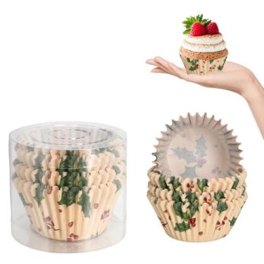 Imagem de Kiopdse Forros de cupcake de Natal, suprimentos de panificação, decorações de bolo, mini formas de muffin de doces para bolos de Natal, itens essenciais, envoltórios de cupcake, 100 unidades, 5 x 3,5