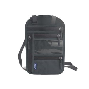 Imagem de QIXCOZTI Bolsa de pescoço de viagem com bloqueio de RFID, confortável, porta-passaporte, antifurto, unissex, alça ajustável, essencial de viagem, Cinza, Colar