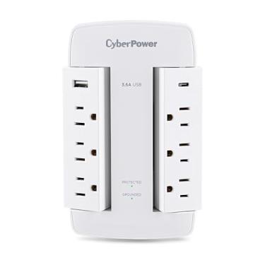 Imagem de CyberPower Protetor de sobretensão profissional CSP600WSURC5, 900J/125V, 6 saídas giratórias, 1 porta de carga USB-C, torneira de parede branca