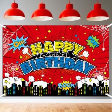 Imagem de Painel Fundo Aniversário Aranha Vermelha, 150x100cm Banner Aniversário Grande Poliéster Estampa Teia Aranha Decoração Festas Temáticas Meninos Meninas Como Adereço Cabine Fotos