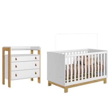 Imagem de Berço Americano 4315 Slim E Cômoda 4410 Fantasia Branco Acetinado - Qmovi