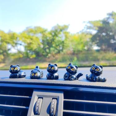 Imagem de Decorações de painel de carro de gatos fofos, ornamentos engraçados para brincar de gato, acessórios de espelho retrovisor, decoração de console central, acessórios de carro interiores para mulheres