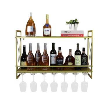 Imagem de Prateleiras de vinho montadas na parede de metal com suporte de vidro, prateleiras flutuantes para parede, prateleira de exibição de garrafa de licor, suporte de garrafa de vinho industrial para