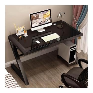 Imagem de Mesa de computador com vidro temperado, mesa de escrita moderna com moldura de aço carbono em forma de Z, estação de trabalho para computador, mesa de escritório, mesa de jogos, rolamento de