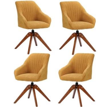 Imagem de Cadeira de mesa giratória, moderna de meados do século, de fibra de algodão, com pernas de madeira, 4 peças