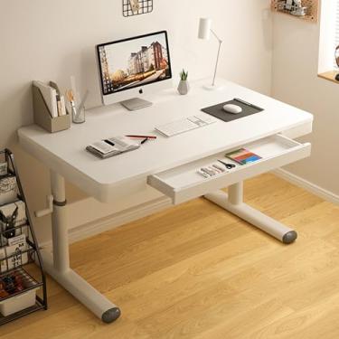 Imagem de HGTRH Mesa de pé com manivela manual, mesa de computador em pé, altura ajustável, mesa de canto redondo com orifício de arame para escritório em casa, estação de trabalho, sala de jogos