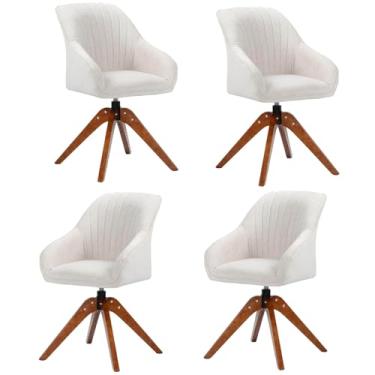 Imagem de Cadeira de mesa giratória, moderna de meados do século, de fibra de algodão, com pernas de madeira, 4 peças