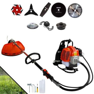 Imagem de Roçadeira Costal Terra GRC430 2T 43cc 1,7HP Com Carretel + Facas 2 Pontas, 3 Pontas, 6 Pontas, 40 Dentes de Vídea, 80 Dentes, Trimmer e Escova de Aço