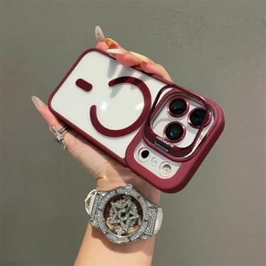 Imagem de SFDSUH Suporte magnético transparente para lente do iPhone 16 Pro Max, à prova de choque, com carregamento sem fio (para iPhone 16 Pro Max/Vermelho Vinho)