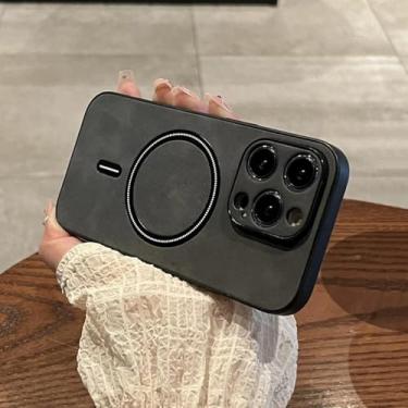 Imagem de HTVJFX Capa de couro magnética com carregamento sem fio de luxo para iPhone 14 Pro (para iPhone 14 Pro/preto)