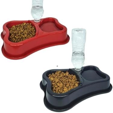Imagem de Comedouro Duplo Pet com Bebedouro Automático Anti-Formiga para Cães e Gatos Compatível com Garrafa PET(Kit Preto + Vermelho)