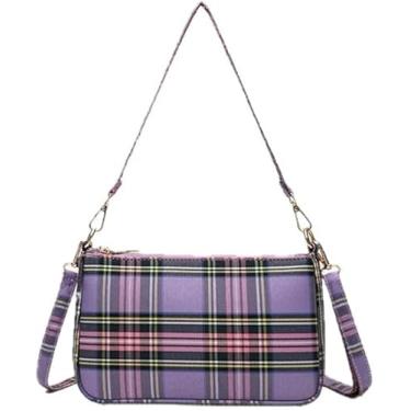 Imagem de Bolsas transversais xadrez para mulheres, bolsa de mão Hobo xadrez preto e vermelho de Natal pequena bolsa clutch bolsa de ombro, Xadrez roxo, Small, Bolsas transversais femininas