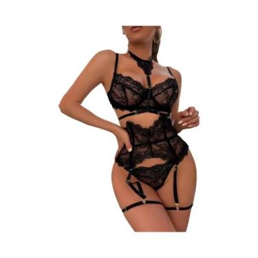Imagem de Conjunto De Sutiã Transparente Sexy Feminino, Lingerie Em Uma Peça E T
