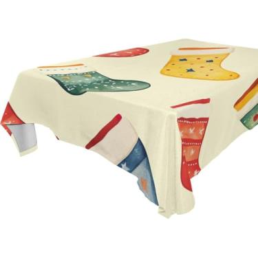 Imagem de Blueangle Toalha de mesa de meias de Natal – Toalha de mesa quadrada de poliéster impermeável e resistente a manchas para ambientes internos e externos, 152 x 152 cm (200)