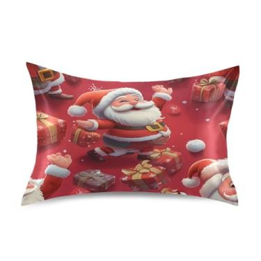 Imagem de Blueangle Linda fronha de cetim de Papai Noel para cabelo e pele, fronha de seda, tamanho padrão (51 x 66 cm) - Capas de almofada de cetim refrescantes com fecho de envelope (782)