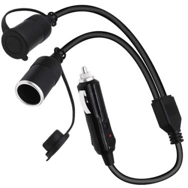 Imagem de CybNemo Cabo adaptador para isqueiro de carro Y Splitter 1 para 2 12 V/24 V 1 plugue macho para soquete fêmea duplo adaptador de carregador de energia 14AWG 2 vias para acendedor de cigarro - 50 cm/20