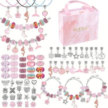 Imagem de Kit de fabricação de pulseiras com caixa de joias portátil, 67 peças, kit de fabricação de joias faça você mesmo, artes e artesanato faça você mesmo, presente para meninas de 5, 6, 7 e 8 a 12, um doce
