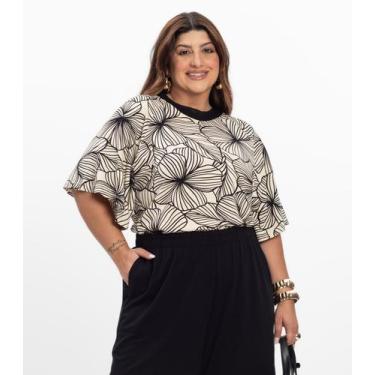 Imagem de Blusa Manga Curta Feminina Plus Size Secret Glam Bege, Plus G2, Bege