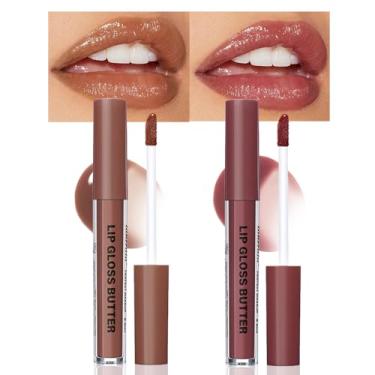 Imagem de HHLTOH Brilho labial matizado com manteiga de mel, batom líquido hidratante para mulheres, protetor labial hidratante natural para lábios secos, delineador labial leve, vegano #12+#8