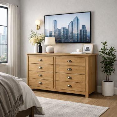 Imagem de Cômoda Madeira Maciça 8 Gavetas Quarto Closet Boho Rústico