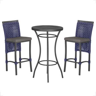 Imagem de Mesa Bistro E 2 Banquetas Roma Preta Corda Náutica 11 Azul