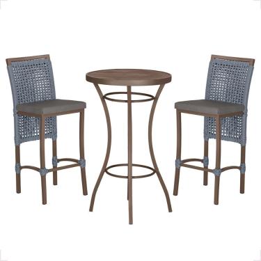 Imagem de Mesa Bistro E 2 Banquetas Roma Marrom Corda Náutica 11 Prata