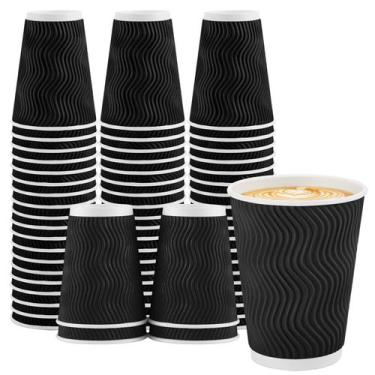 Imagem de Copos de café Lamosi 350ml, pacote com 50 unidades pretas descartáveis