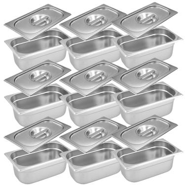 Imagem de Conj 10 Cuba Gastronômica Inox GN 1/9x65 mm 0,67 L sem alça COM TAMPA