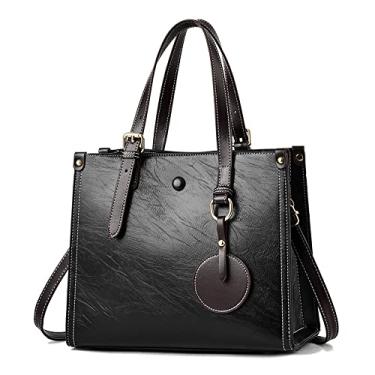Imagem de Bolsa feminina de couro retrô alça superior bolsa bolsa transversal moda grande bolsas de ombro para senhoras, Preto