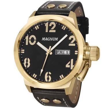 Imagem de Relógio MAGNUM analógico preto dourado couro MA32783U