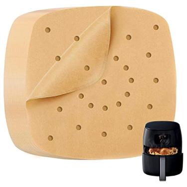 Imagem de 200 peças de forros de fritadeira a ar cru, papel pergaminho para fritadeira a ar de 19 cm, papel pergaminho perfurado resistente Katbite, papel de fritadeira a ar para cesta a vapor, vaporizador de