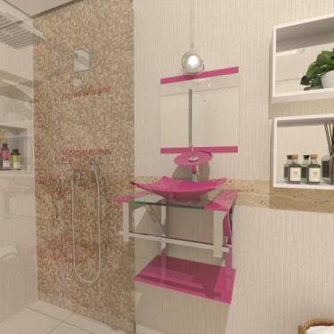Imagem de Gabinete De Vidro Para Banheiro 40cm Inox Rosa - Cubas E Gabinetes