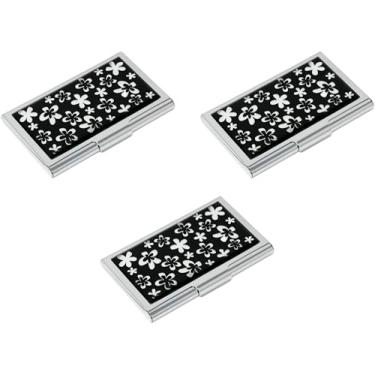 Imagem de Stephanie Imports Conjunto de 3 capas unissex de metal fino e minimalista com inserção impressa, Margaridas pretas e prateadas