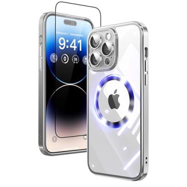 Imagem de Mephoro Capa magnética transparente Crystal Ice Series para iPhone 14 Pro Max [parece um iPhone nu] [ímãs fortes N52] compatível com capa de telefone à prova de choque de grau militar MagSafe de 6,7 polegadas, prata