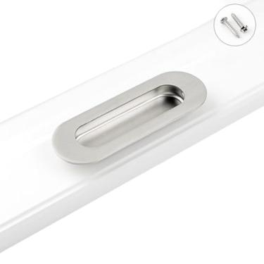 Imagem de Maçaneta de porta furtiva embutida, fivela oculta de gaveta de armário de porta deslizante preta, maçaneta escura de aço inoxidável 304, maçaneta de porta deslizante, redonda prateada escondida