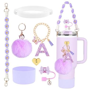 Imagem de Conjunto de acessórios para copos Stanley, topo de palha com laço de 10 mm, bota de silicone, alça de alça de garrafa de água, pingentes de letras para tampa de canudo Stanley Cup 1,134 g Copo de 850