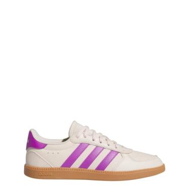 Imagem de adidas Tênis feminino Breaknet elegante com cadarço casual - branco escuro, roxo, Halo Ivory/Purple Burst/Wonder White, 36