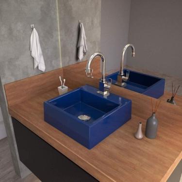 Imagem de Kit 2 Cubas para Banheiro Q355w Quadrada Compace Azul Escuro