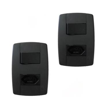 Imagem de Kit 2 Conjunto Interruptor Simples + Tomada 10A 250V Preta - Ilumi