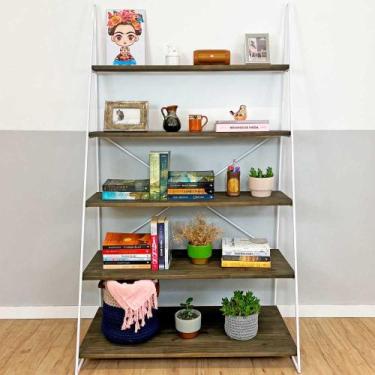 Imagem de Estante Escada de Ferro e Madeira Industrial Ample 5 Prateleiras Tabac