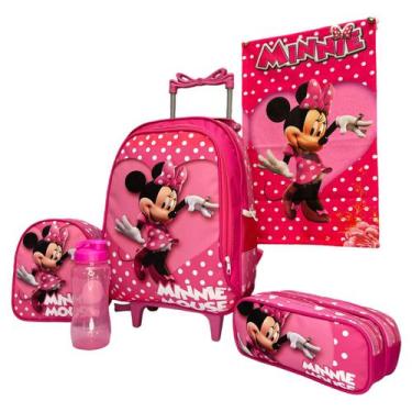 Imagem de Kit Mochila Escolar Minnie Lancheira Estojo Duplo Carrinho