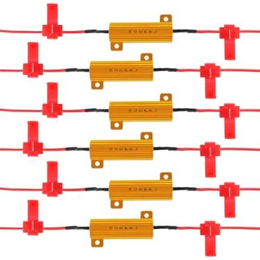 Imagem de 6 peças 50W 6 Ohm LED resistores de carga resistores de lâmpada de carro resistores de substituição automotiva com clipes para sinal fixo piscando código de erro luzes de seta rápido hiperflash