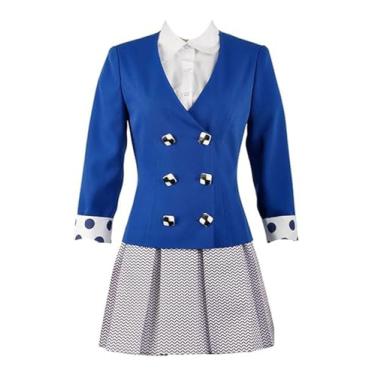 Imagem de Yejue Fantasia feminina cosplay uniforme escolar, conjunto clássico de saia blazer azul, roupa de festa de Halloween, Azul, XXG