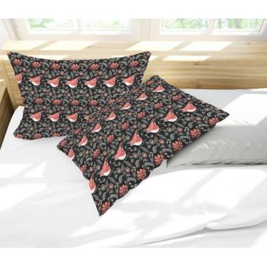 Imagem de Par de Fronhas Estampa Pássaros Rosas Preto e Cinza - Core Decore