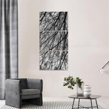 Imagem de Quadro Galhos Secos Caindo em Preto e Branco Jogo 3 Peças - Loja Wall 