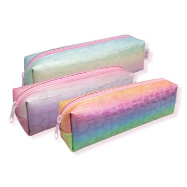 Imagem de Estojo Escolar Holográfico Relevo de Corações Multicolorido - Yins